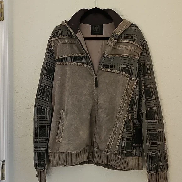 Salvage Gray Plaid Jacket With Hood - Picture 1 of 16